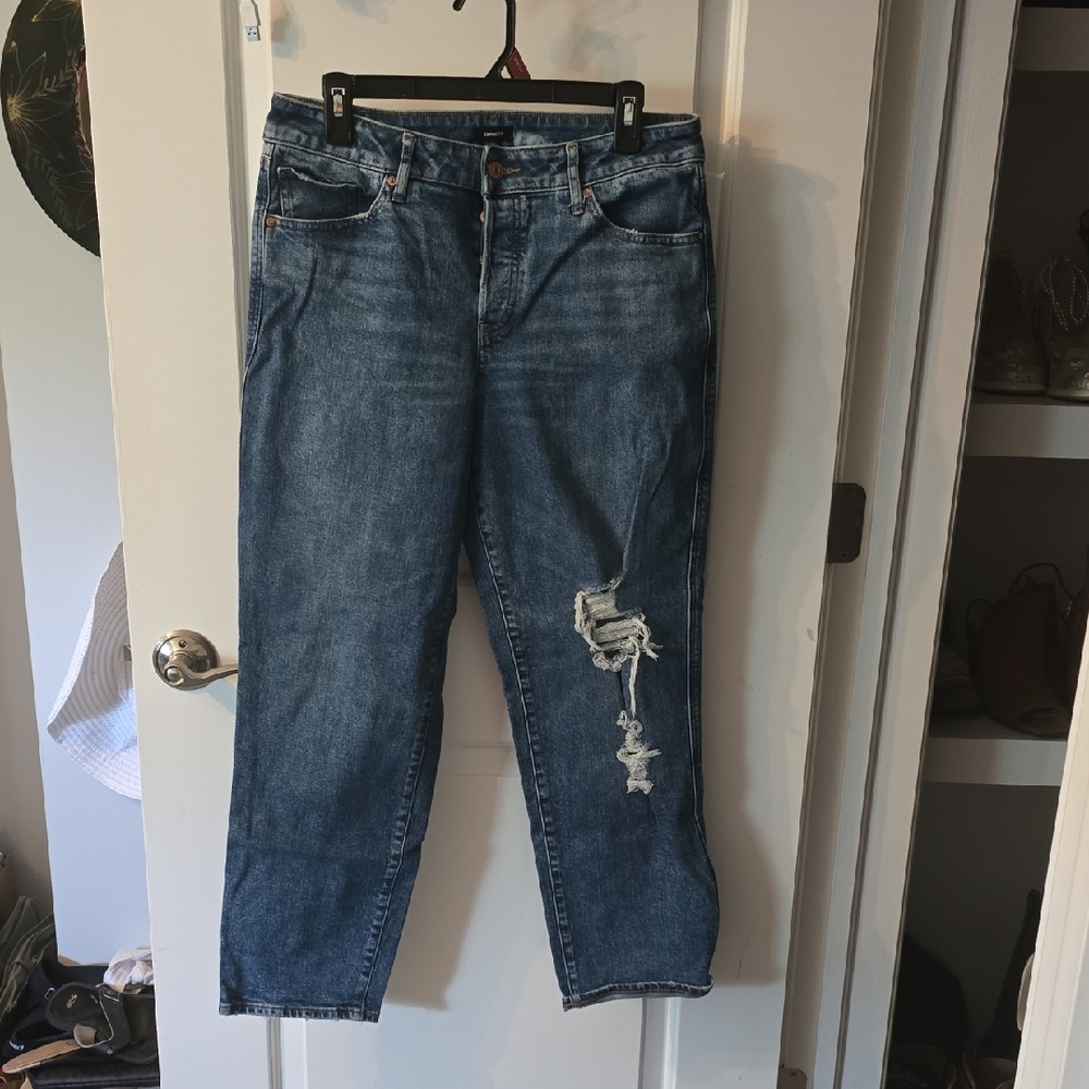 Express Blue Boyfriend Jeans Distressed Relaxed Fit